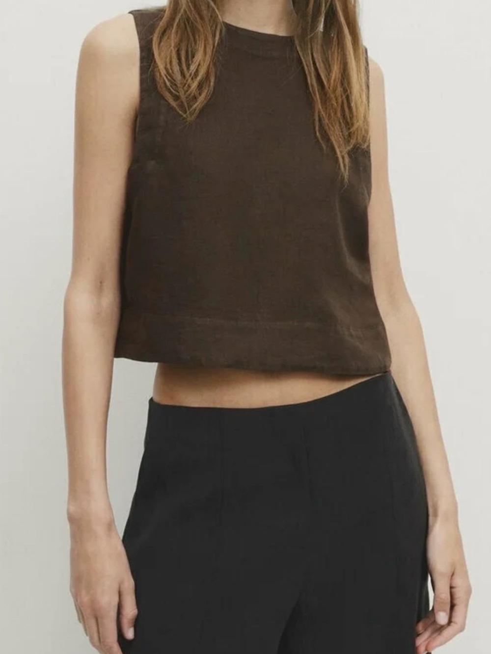 Massimo Dutti Brown Cropped Sleeveless Tank Top XS